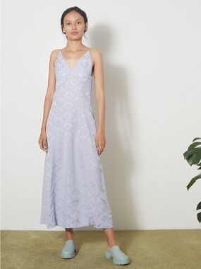 GANNI Floral Jacquard Midi Slip Dress In Cosmic Sky